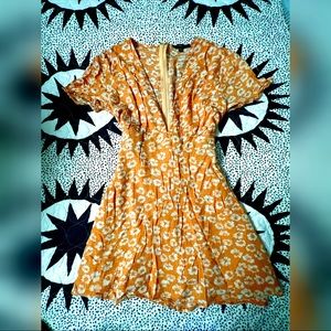 Lulu’s Garden Explorer Mustard Yellow Floral Print Mini Dress